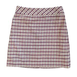 Talbots Petites Houndstooth Check Wool Red/tan A-line Skirt‎ 12P